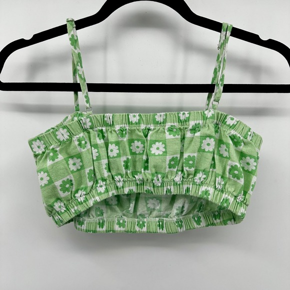 Cotton On Green Floral Checkered Crop Top Cami Tank Adjustable Straps - Picture 3 of 6